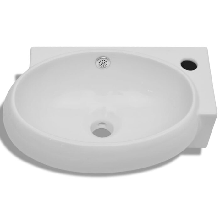 Ceramiczna umywalka z otworem przelewowym i na kran, biała - obrazek 5