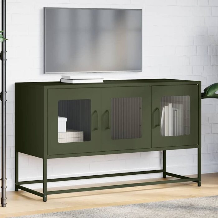 Szafka RTV, oliwkowa, 100,5x39x60,5 cm, stal walcowana na zimno - obrazek 4